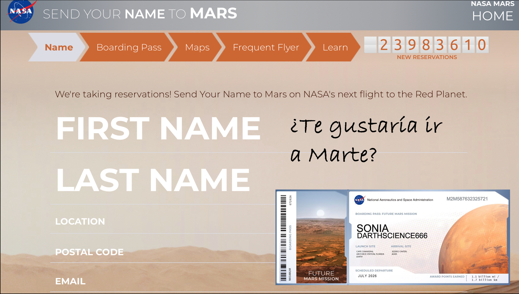 Envía tu nombre a Marte, iniciativa de la Nasa. Mi pasaje para 2026.
¿Podemos vivir y viajar a Marte?